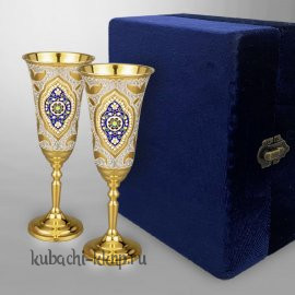 Набор из двух серебряных Фужеров для шампанского или вина - ф065-2