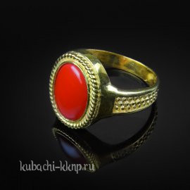 Серебряное кольцо с искусственным кораллом 