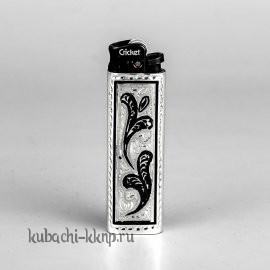 Серебряная зажигалка с растительным орнаментом - заж01