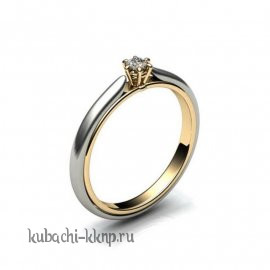 Двухцветное золотое кольцо с одним камнем - Yuv - 897