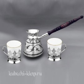 Набор кофейный - Турка и два кофейных подстаканника 