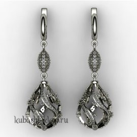 Висячие серьги из белого золота с фианитами - 00043e
