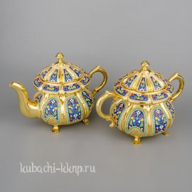 Чайный набор из серебра с позолотой - чср013