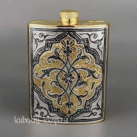 Фляга серебряная с позолотой и гравировкой, 175 мл - фл022