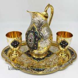 Серебряный набор для воды с двумя стаканами - ндв060