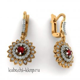 Висячие злотые серьги с фианитами - 00107e