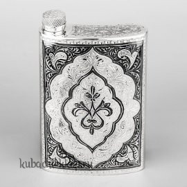 Серебряная фляга с кубачинским орнаментом 260 мл - фл085