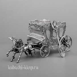 Серебряная солонка/перечница с  ложкой «Карета» - с036