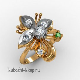 Золотое кольцо с фианитами под изумруд - 00059r