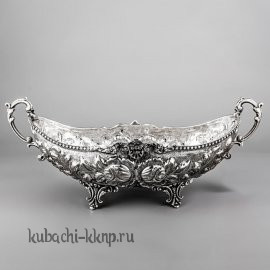 Серебряная конфетница - ладья «Цветы» - кф147