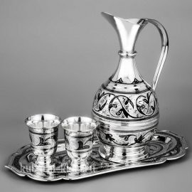 Серебряный водочный набор с подносом и двумя румками - вс09