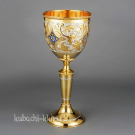 Серебряный кубок с гравировкой позолотой и горячей эмалью 0,6 л - кб09