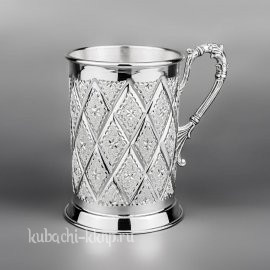 Кружка из серебра с лазерной гравировкой и красивой ручкой, 370 мл - кр10
