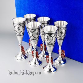 Набор из шести серебряных фужеров для шампанского «Кубачи», 160 мл - ф0031-6
