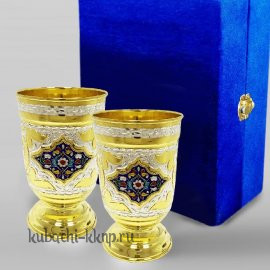 Набор из двух серебряных стаканов с позолотой и эмалью - ст125-2