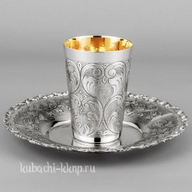 Стакан с блюдцем серебряный - ст070