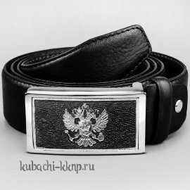 Строгий ремень с серебряной пряжкой - рм41