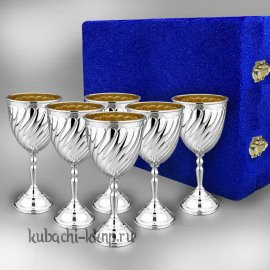 Набор из шести больших серебряных фужеров 