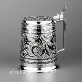 Пивная кружка из серебра с крышкой - кр058