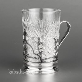 Серебряный подстаканник с чернением и круглой ручкой, 230 мл - пд021