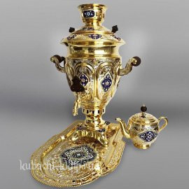 Самовар серебряный с позолотой и эмалью - см022