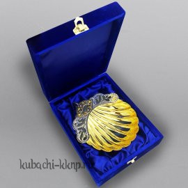 Серебряная икорница конфетница с позолотой и горячей эмалью - ИК039