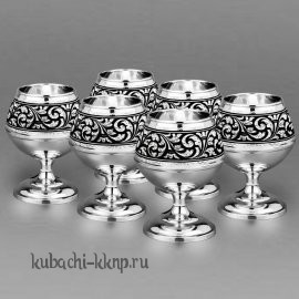 Набор из шести серебряных бокалов для виски или коньяка 