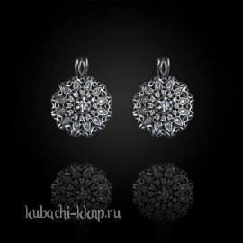 Серьги кубачи с фианитами серебро 