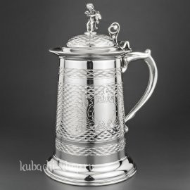 Большая пивная серебряная кружка «Гравер» большая - кр048