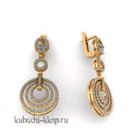 Серьги из золота 585 пробы с дорожками фианитов - 00110e