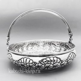 Серебряная конфетница Ромашка с ручкой - КФ208