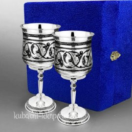 Набор серебряных бокалов на ножке с орнаментом Кубачи - бк062-2