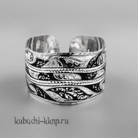 Серебряный браслет Кубачи с волнообразным орнаментом - БР185