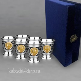 Набор из шести серебряных стопок с гербом России - стп004-6