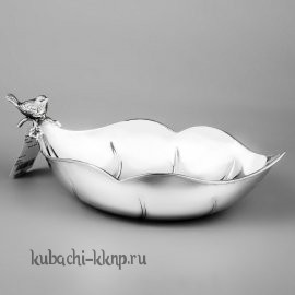 Серебряная конфетница с птичкой большая - кф120