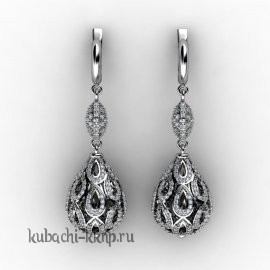 Висячие золотые серьги с мелкими фианитами - 00042e