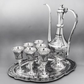Серебряный коньячный сервиз на шесть персон - КС0011