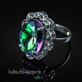 Серебряное кольцо кубачи с многоцветным фианитом в фантазийной оправе - к229