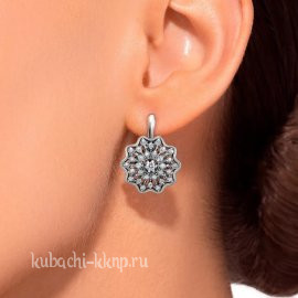 Серьги набор крупные серебро с фианитами Кубачи - яс17
