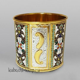 Серебряный стакан с позолотой и эмалью «Финифть» - ст086