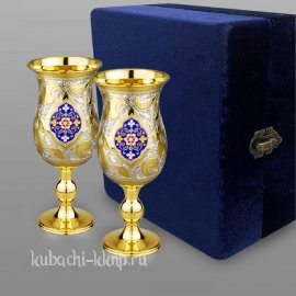 Набор из двух серебряных позолоченных фужеров для вина - ф114-2