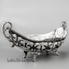 Серебряная конфетница - ладья «Узор» - кф149