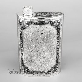 Серебряная фляга с чернением по краям, 270 мл - фл077