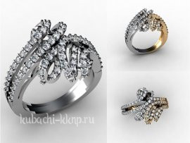 Кольцо из белого и желтого золота с россыпью фианитов - 00016r