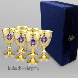 Набор из шести серебряных бокалов с позолотой - ф098-6