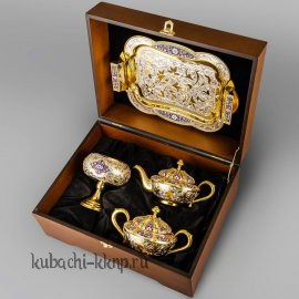 Серебряный набор для чая с позолотой - чср014