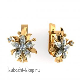 интересные золотые серьги с фианитами - 00102e