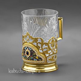 Серебряный подстаканник с позолотой и эмалью - пд044