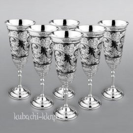 Набор из шести серебряных бокалов  для шампанского - ф126-6