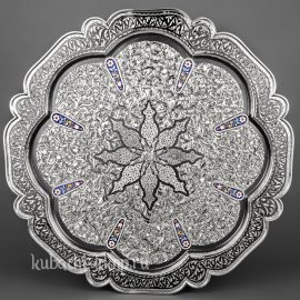 Поднос серебряный с оксидировкой и гравировкой - пдн024